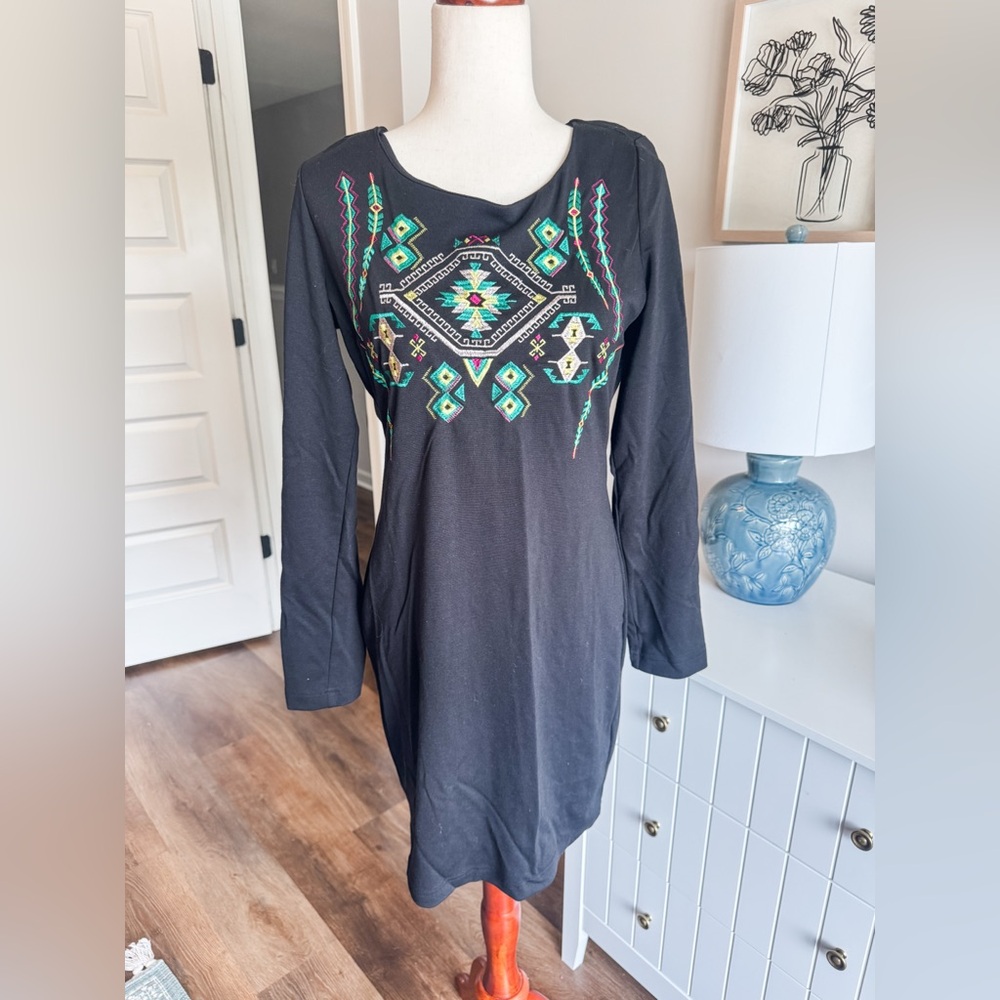 Embroidered Black Dress